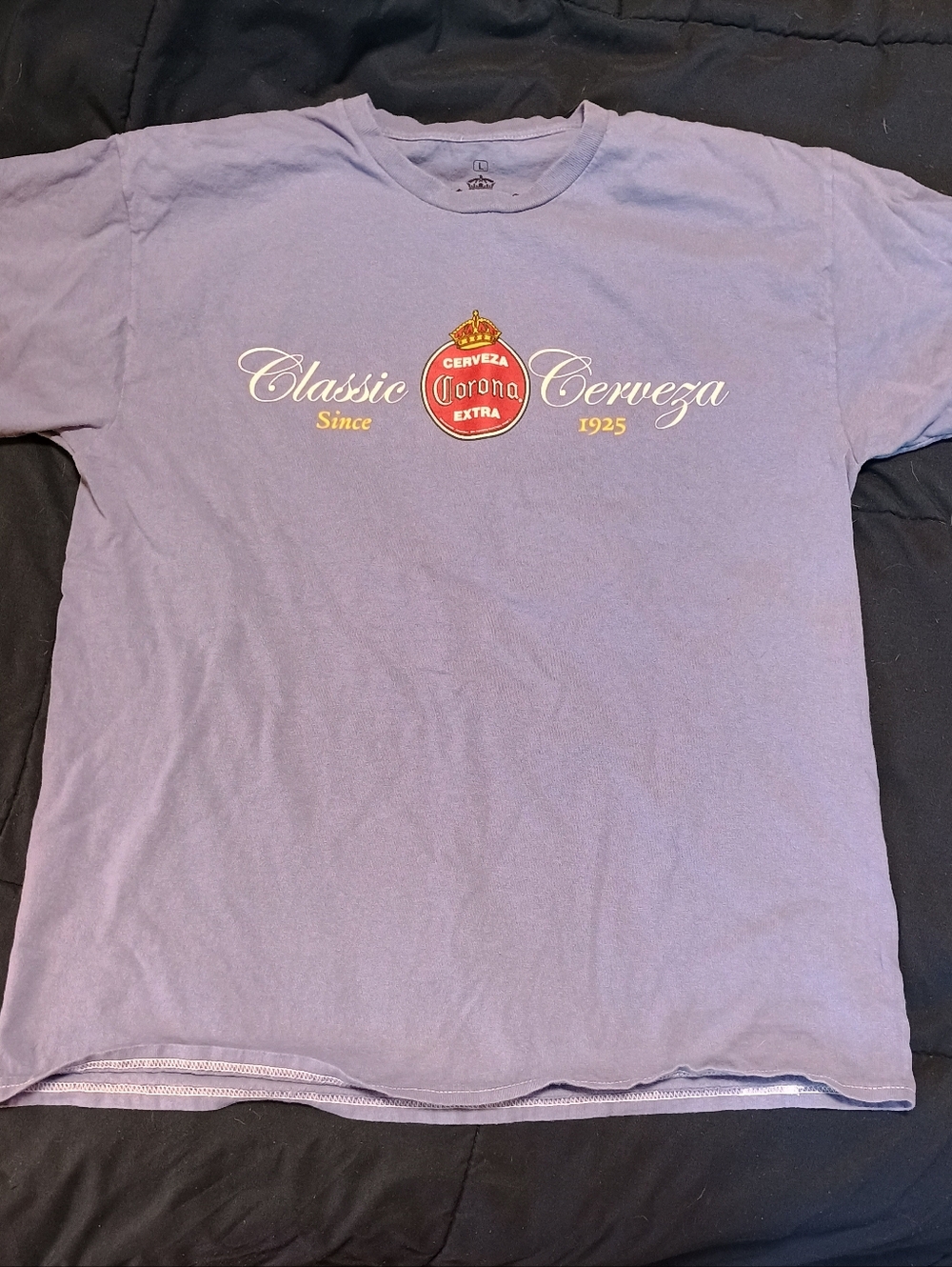 Corona Lavender Tee with Classic Cerveza Crest Mens Large